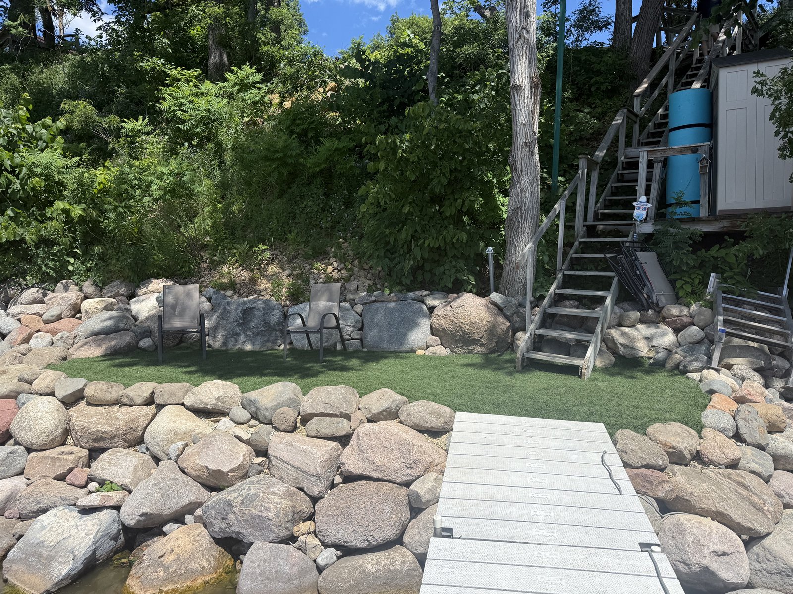 Steps and dock with riprap