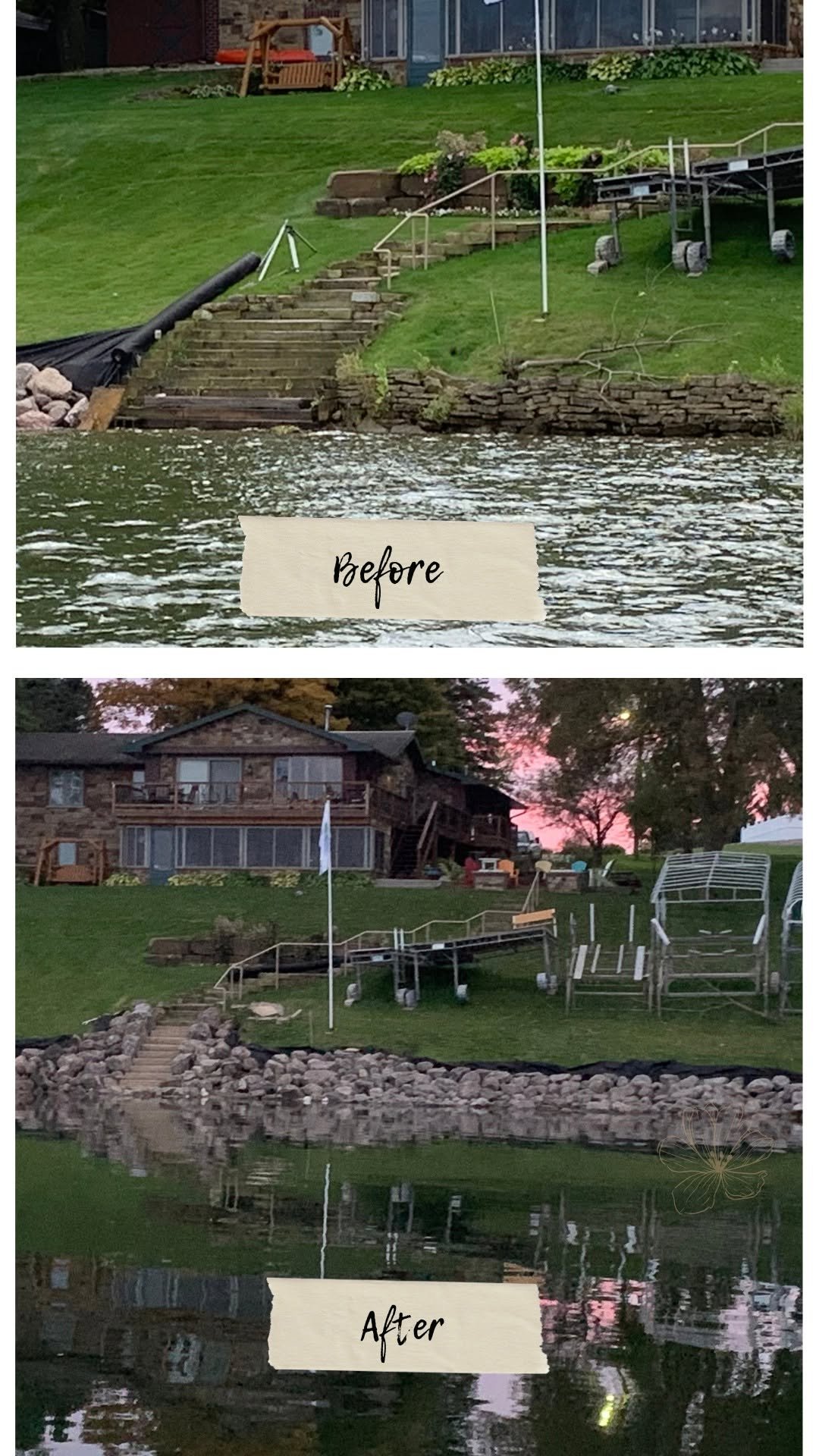 Before and after shoreline restoration